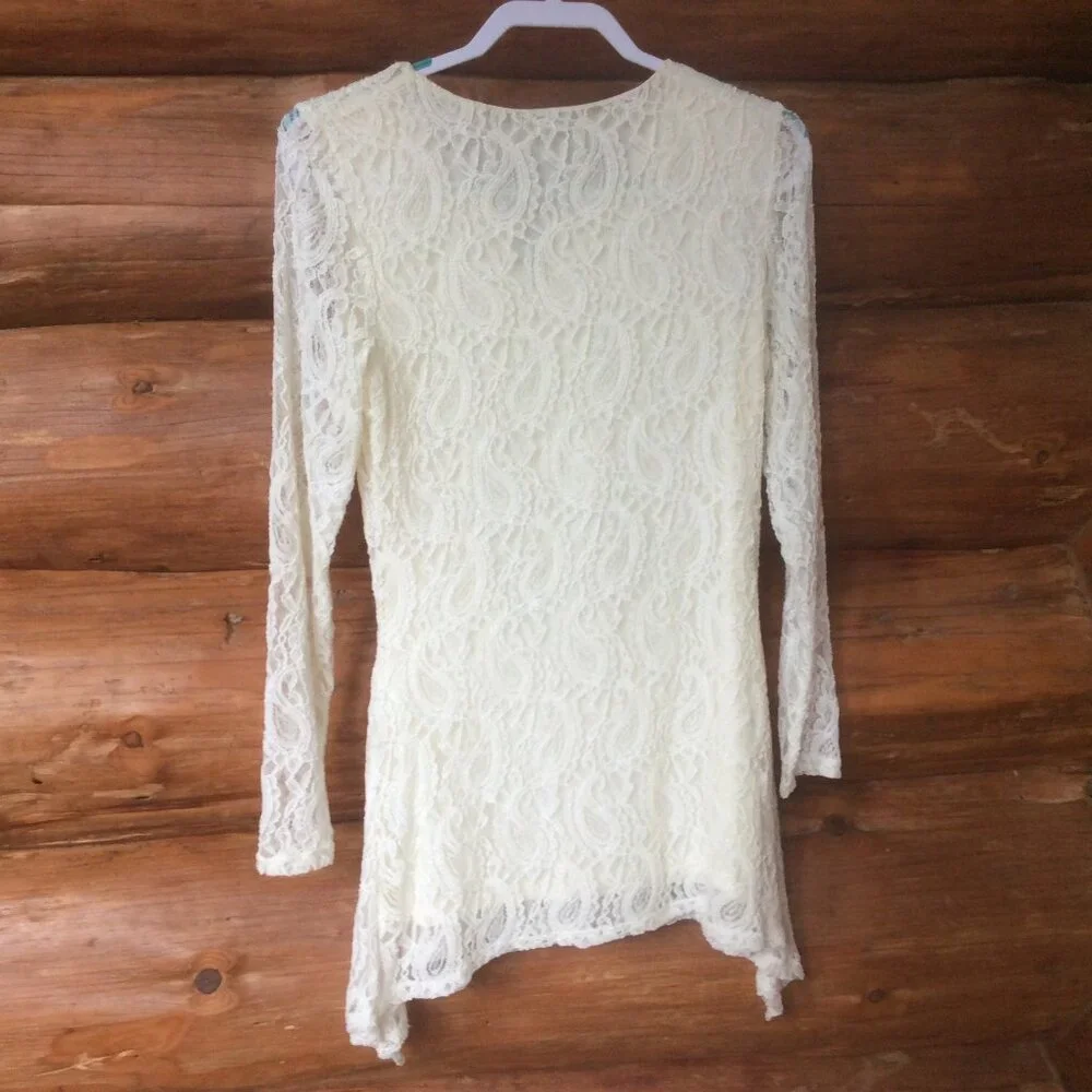 Linea Domani Ivory Lacy Feminine Romantic Date Night Tunic Top Size Medium - Picture 2 of 5